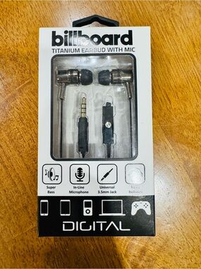 Billboard Titanium Earbuds with Mic — Black New!🆕